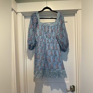 EUC M Clara the Label By Victoria Dunn dress blue blockprint size Medium woman